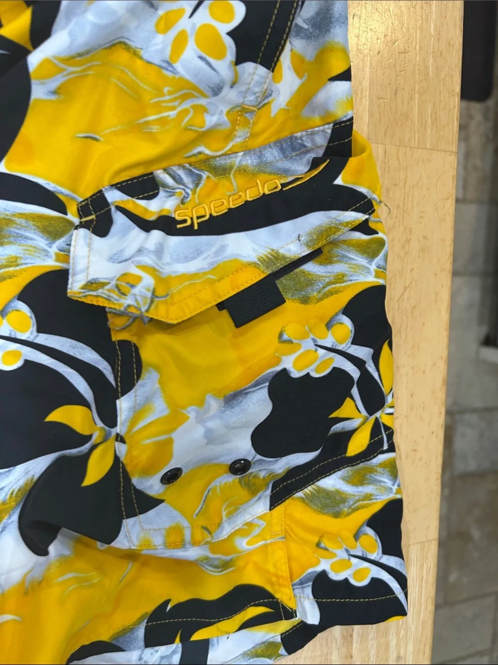 Speedo Yellow Black White Floral Swim Trunks for Men